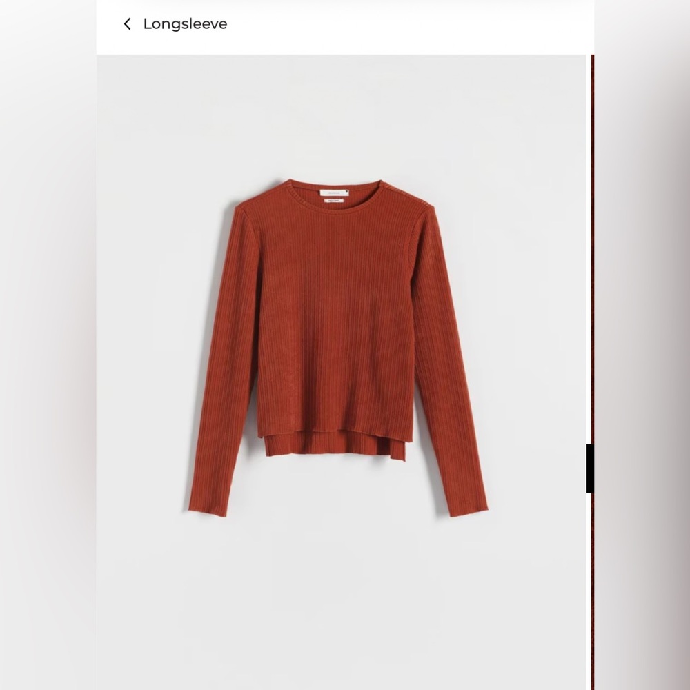 RESERVED Rust Ribbed Long Sleeve Top - Picture 4 of 7